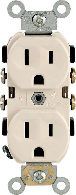 Leviton S06-0CR15-0TS Duplex Receptacle, 2 -Pole, 15 A, 125 V, Side Wiring, NEMA: 5-15R, Light Almond