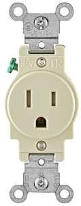 Leviton R56-T5015-0TS Single Receptacle Outlet, 2 -Pole, 125 VAC, 15 A, Side Wiring, NEMA: NEMA 5, Light Almond