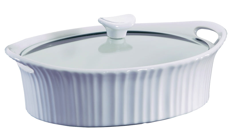 Corningware 1105935 Casserole Dish with Lid, 2.5 qt, Stoneware, French White, Dishwasher Safe: Yes, Pack of 2
