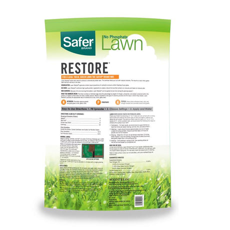 Safer Lawn Restore 9335 Lawn Fertilizer, 20 lb Bag, Granular, 9-0-2 N-P-K Ratio