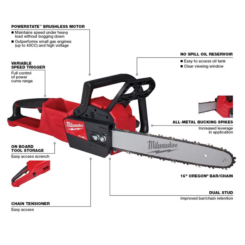 Milwaukee M18 FUEL 2727-20 16 in. 18 V Battery Chainsaw Tool Only