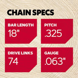 Oregon PowerCut V74 18 in. Chainsaw Chain 74 links