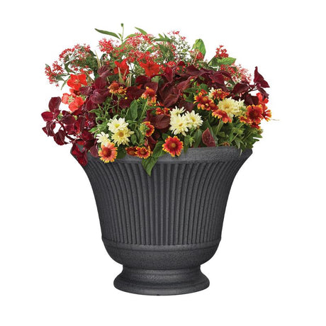 L&G 12.9 in. H X 16 in. D Polyresin Pedestal Urn Planter Charcoal