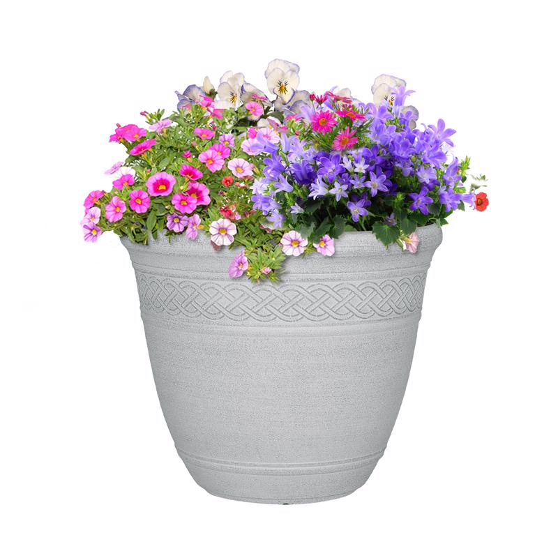 L&G 14 in. H X 16 in. D Polyresin Stone Planter White