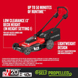 Craftsman V20 2x20V CMCMWSP220P2 20 in. Battery Self-Propelled Lawn Mower Kit (Battery & Charger)