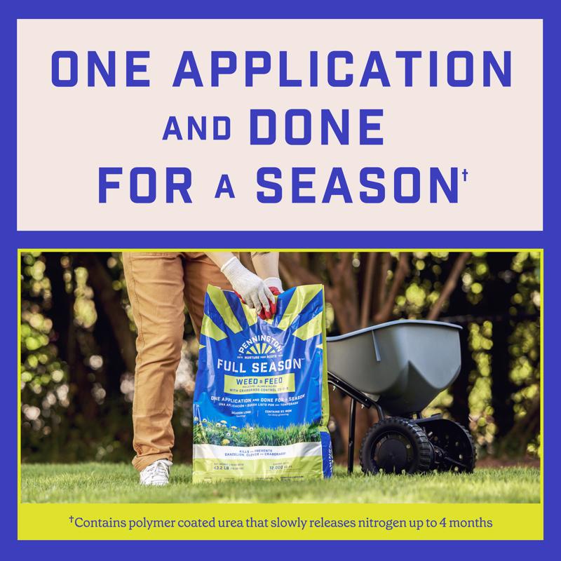 Pennington Full Season Weed & Feed Lawn Fertilizer For Multiple Grass Types 12000 sq ft