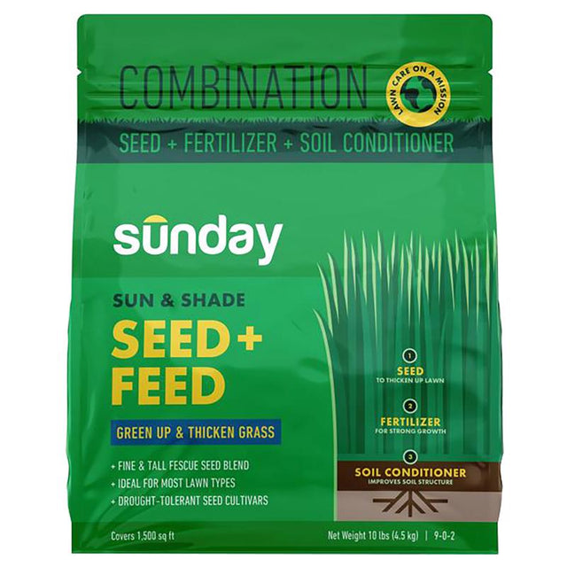 Sunday Tall Fescue Grass Dense Shade/Full Sun Fertilizer/Seed/Soil Improver 10 lb, Pack of 2