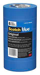 ScotchBlue 2090-36A-CP Painter's Tape, 5 mil Thick, 25 in-oz Adhesion, 60 yd L, 1-1/2 in W, Crepe Paper Backing, Blue