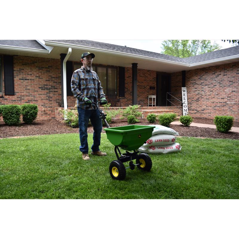 John Deere 10 ft. W Broadcast Push Lawn Spreader For Fertilizer/Ice Melt/Seed 85 lb