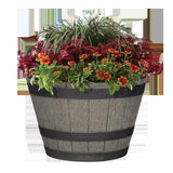L&G 12 in. H X 19 in. W X 19 in. D X 19 in. D Polyresin Whiskey Barrel Planter Oak