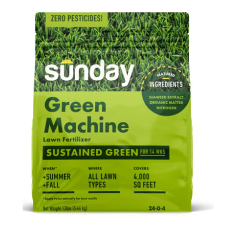 Sunday Green Machine All-Purpose Lawn Fertilizer For All Grasses 4000 sq ft, Pack of 2