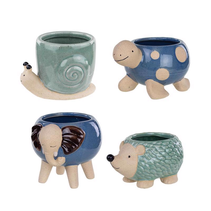 Avera Products Ceramic Animal Succulent Pot Assorted, Pack of 12