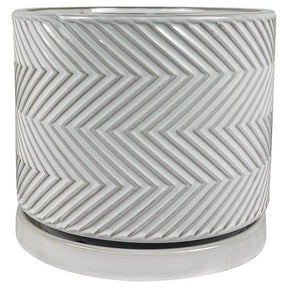 Border Concepts 8 in. D Ceramic Cross Pattern Planter White