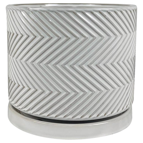 Border Concepts 8 in. D Ceramic Cross Pattern Planter White
