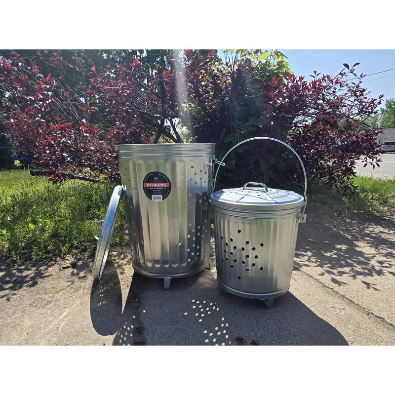 Behrens 7.5 gal Silver Galvanized Steel Trash Burner Can Lid Included Animal Proof/Animal Resistant, Pack of 6