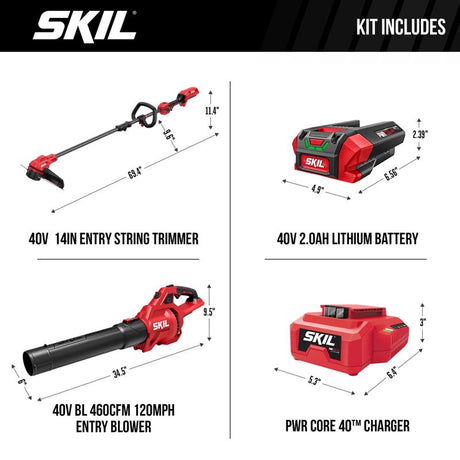SKIL PWR CORE 40 CB1400C-11 40 V Battery Trimmer and Blower Combo Kit (Battery & Charger)