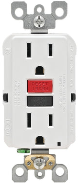 Leviton R72-GFNT1-0RW GFCI Duplex Receptacle, Polycarbonate, White, 2-Pole, 15 A, 125 V, 3-Wire