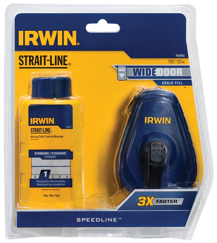 Irwin 1932883 Speedline Chalk Reel, 100 ft L Line, Gear Rewind, 3:1 Gear Ratio