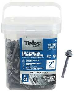 Teks 21427 Roofing Screw, #12 Thread, Hex Drive, Drill Point, Steel, Zinc