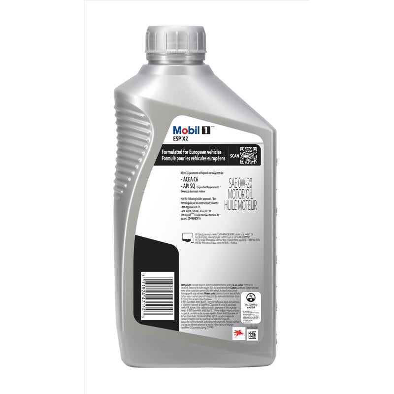 Mobil 1 Advance Fuel Economy 0W-20 Gasoline Synthetic Engine Oil 1 qt, Pack of 6