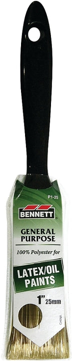 Bennett P1-25 Paint Brush, Plastic Handle, 1 in W, Polyester Bristle