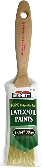 Bennett P3-30 Paint Brush, Wood Handle, 1-1/4 in W, Polyester Bristle