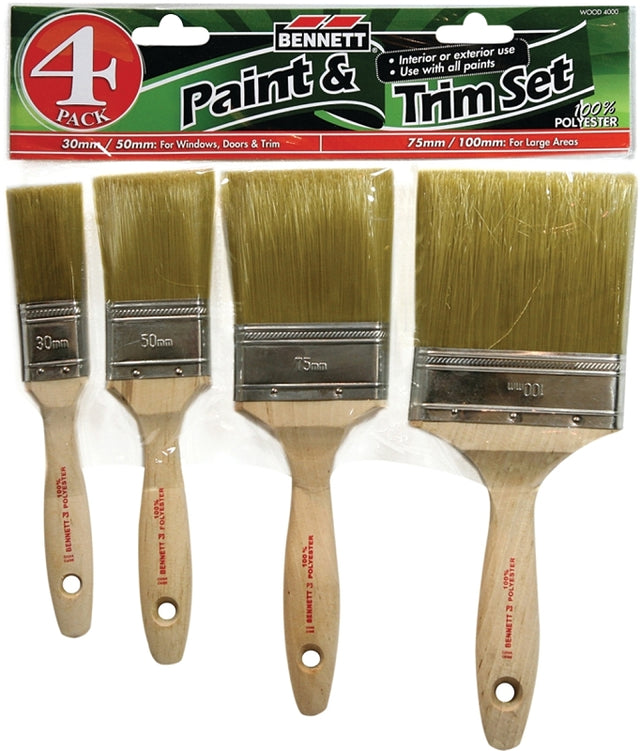 Bennett WOOD 4000 Paint Brush Set, Angular, 4-Brush