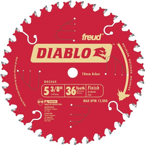 Diablo D0536X Circular Saw Blade, 5-3/8 in Dia, 10 mm Arbor, 36-Teeth, Carbide Cutting Edge