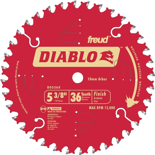 Diablo D0536X Circular Saw Blade, 5-3/8 in Dia, 10 mm Arbor, 36-Teeth, Carbide Cutting Edge