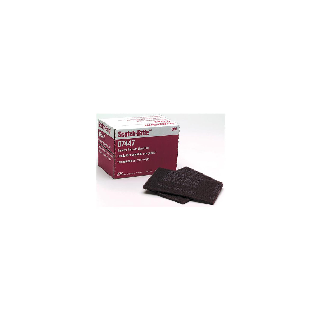 3M 07447 Scotch Brite Hand Pads, General, Maroon, 20/Box