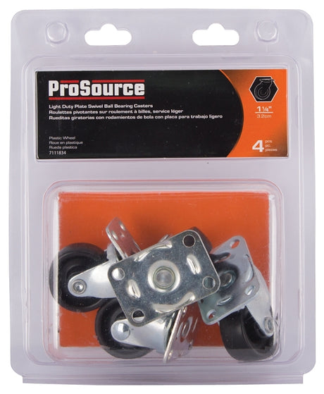 ProSource JC-B01-PS Swivel Caster, 1-1/4 in Dia Wheel, 1/2 in W Wheel, Plastic Wheel, Black, 40 lb