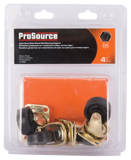 ProSource JC-B02-PS Swivel Caster, 1-1/4 in Dia Wheel, 1/2 in W Wheel, Plastic Wheel, Black, 40 lb