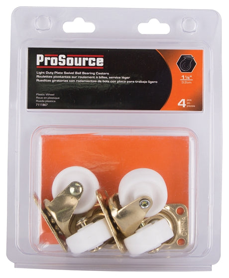 ProSource JC-B04-PS Swivel Caster, 1-1/4 in Dia Wheel, 16 mm W Wheel, Plastic Wheel, White, 40 lb
