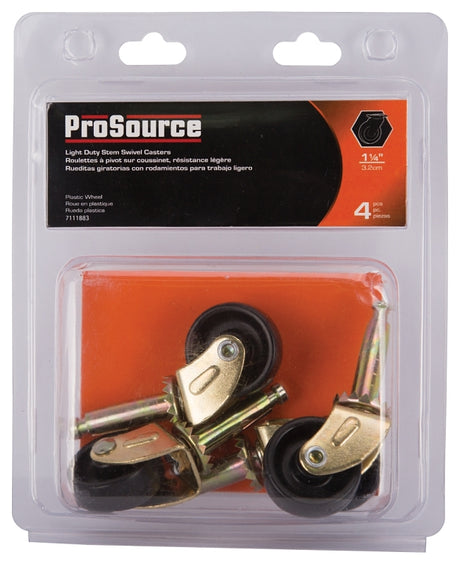 ProSource JC-B06-PS Swivel Caster, 1-1/4 in Dia Wheel, 1-1/4 in W Wheel, Black, 40 lb, Steel Housing Material