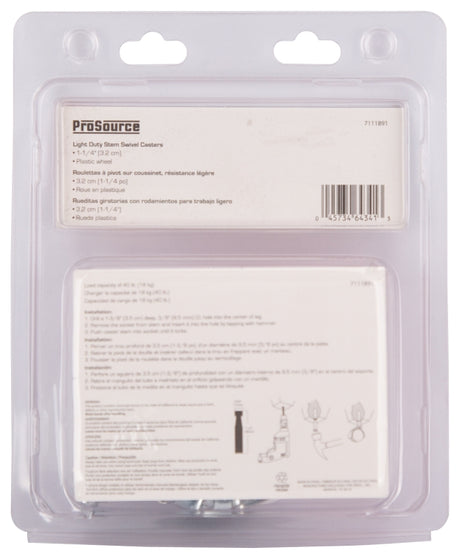 ProSource JC-B07-PS Swivel Caster, 1-1/4 in Dia Wheel, 1-1/4 in W Wheel, White, 40 lb, Steel Housing Material