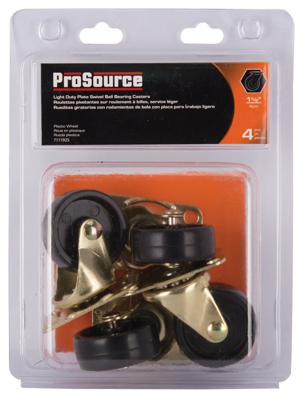 ProSource JC-B10-PS Swivel Caster, 1-5/8 in Dia Wheel, 5/8 in W Wheel, Plastic Wheel, Black, 50 lb