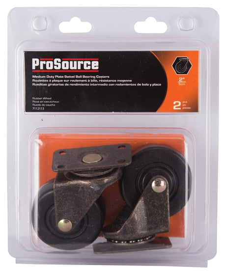 ProSource JC-D06-PS Swivel Caster, 2 in Dia Wheel, 3/4 in W Wheel, Rubber Wheel, Black, 90 lb, Steel Housing Material