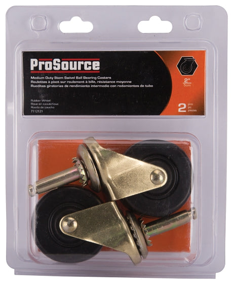 ProSource JC-D07-PS Swivel Caster, 2 in Dia Wheel, 2 in W Wheel, Rubber Wheel, Black, 90 lb, Steel Housing Material