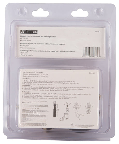 ProSource JC-D07-PS Swivel Caster, 2 in Dia Wheel, 2 in W Wheel, Rubber Wheel, Black, 90 lb, Steel Housing Material