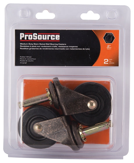 ProSource JC-D08-PS Swivel Caster, 2 in Dia Wheel, 2 in W Wheel, Rubber Wheel, Black, 90 lb, Steel Housing Material