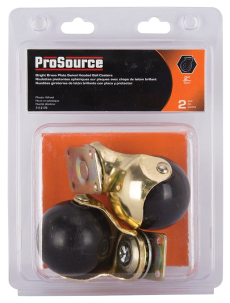 ProSource JC-E03-PS Ball Caster, 2 in Dia Wheel, 2 in W Wheel, PP Wheel, Black, 80 lb, Steel Housing Material