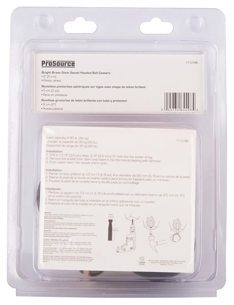 ProSource JC-E04-PS Caster, 2 in Dia Wheel, 2 in W Wheel, Black, 80 lb, Steel Housing Material