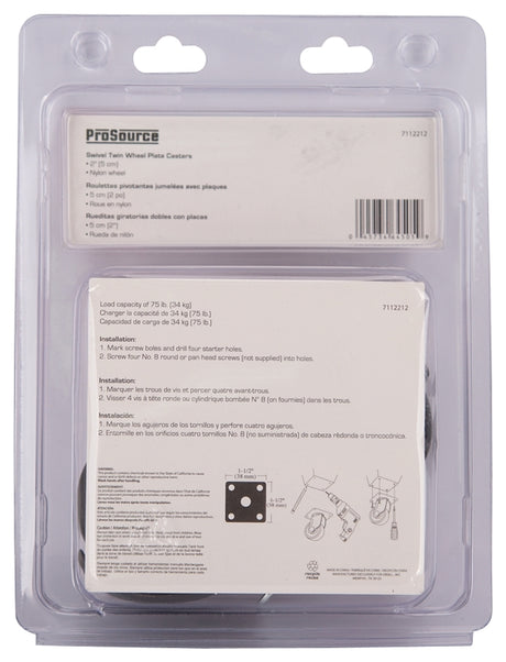 ProSource JC-F04-PS Caster, 2 in Dia Wheel, 47 mm W Wheel, Nylon Wheel, Black, 75 lb, Steel Housing Material