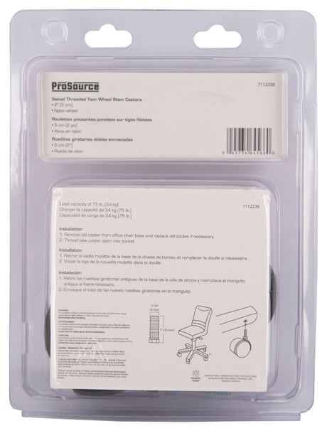 ProSource JC-F08-PS Caster, 2 in Dia Wheel, 2 in W Wheel, Nylon Wheel, Black, 75 lb, Nylon Housing Material