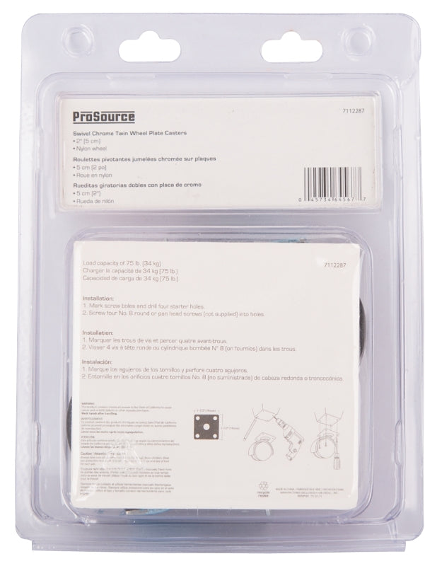 ProSource JC-F11-PS Caster, 2 in Dia Wheel, 47 mm W Wheel, Nylon Wheel, Black, 75 lb, Steel Housing Material