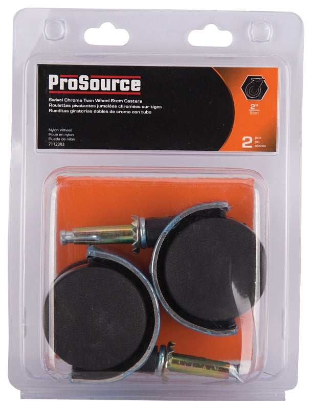 ProSource JC-F13-PS Caster, 2 in Dia Wheel, 2 in W Wheel, Nylon Wheel, Black, 75 lb, Steel Housing Material