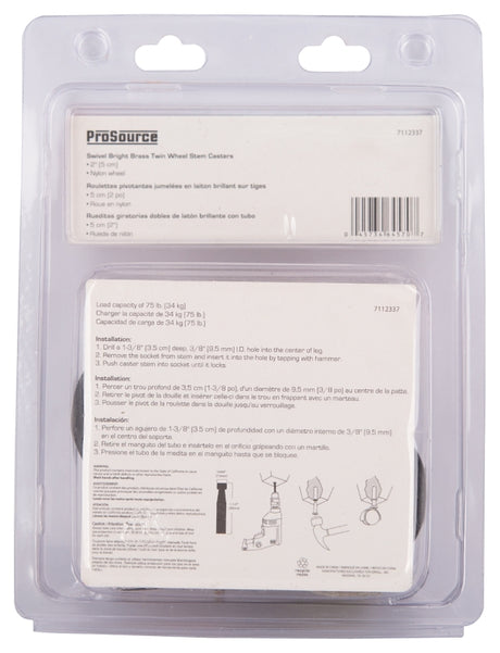 ProSource JC-F14-PS Caster, 2 in Dia Wheel, 2 in W Wheel, Nylon Wheel, Black, 75 lb, Steel Housing Material