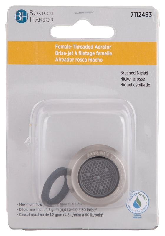 Boston Harbor A500157NNP-51 Faucet Aerator, 55/64 in Female, Plastic, Brushed Nickel, For: Bathroom Faucet SKU#2128619