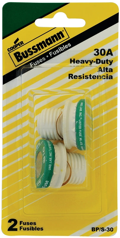 Bussmann BP/S-30 Plug Fuse, 30 A, 125 V, 10 kA Interrupt, Time Delay Fuse, Low Voltage