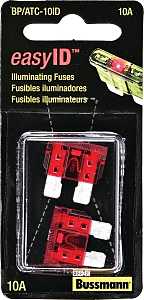 Bussmann BP/ATC-10ID Automotive Fuse, 1 kA Interrupt, Blade Fuse, 32 VDC, 3/4 in L, Red